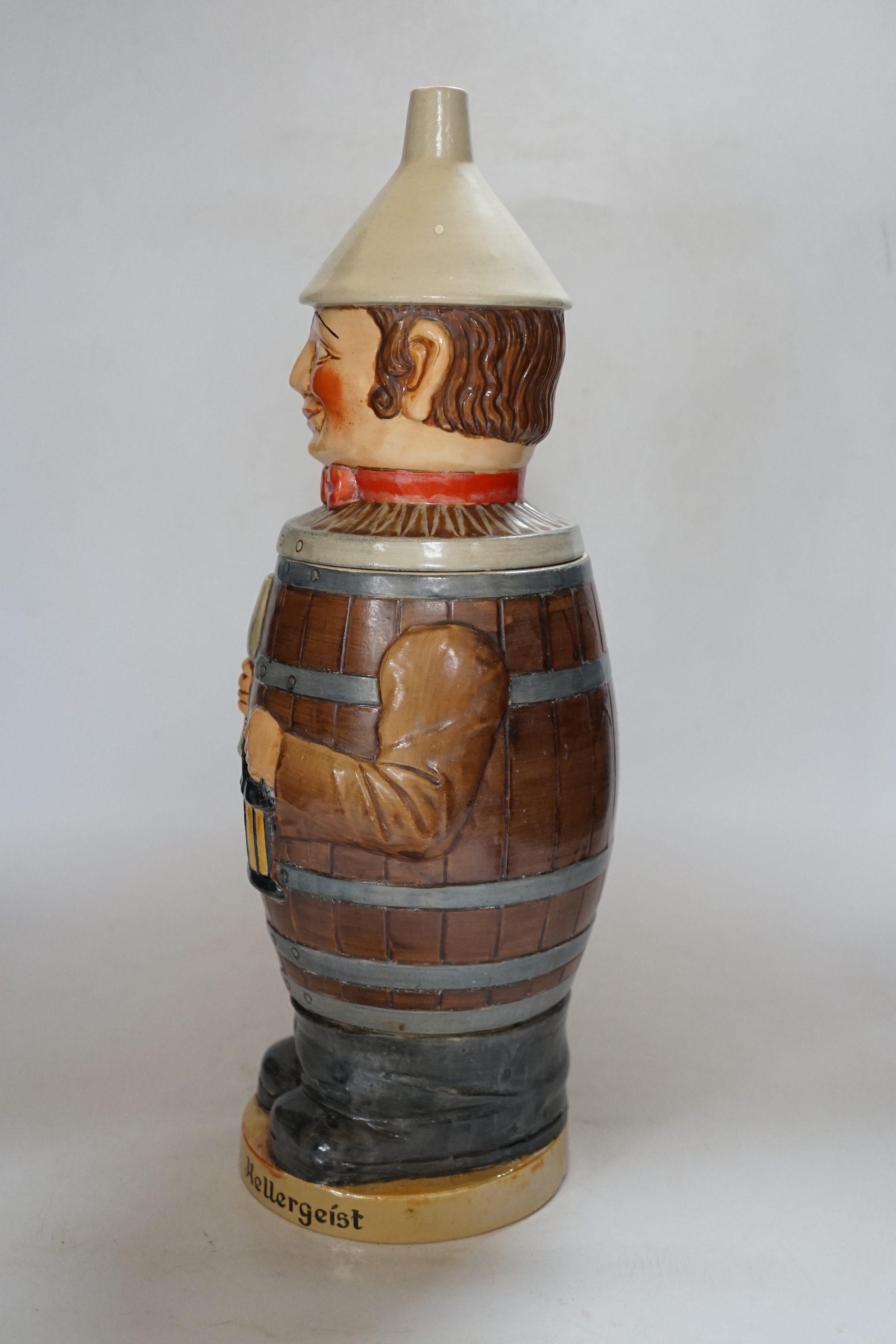 Advertising pottery - ‘Hallgarten’s Kellergeist’, novelty figural beer barrel, 40cm high